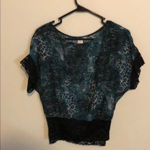 Green animal print blouse